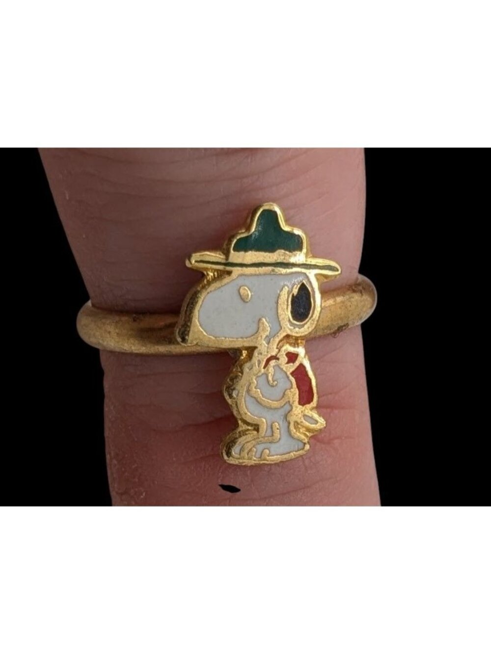 Vintage Peanuts Snoopy Scout Ring White Gold Tone Cartoon Character Retro Kidcor